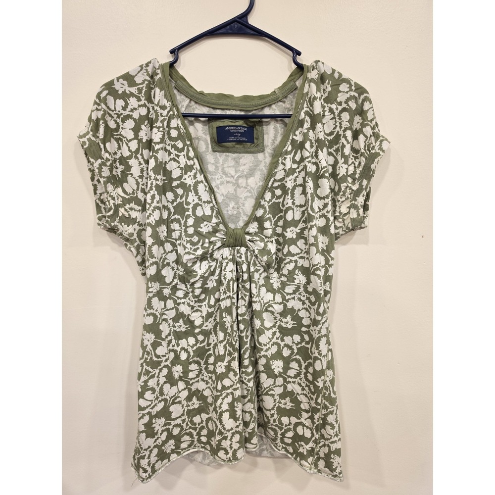 Y2K American Eagle Floral Babydoll Twist Top XL Layering Romantic Boho Grunge